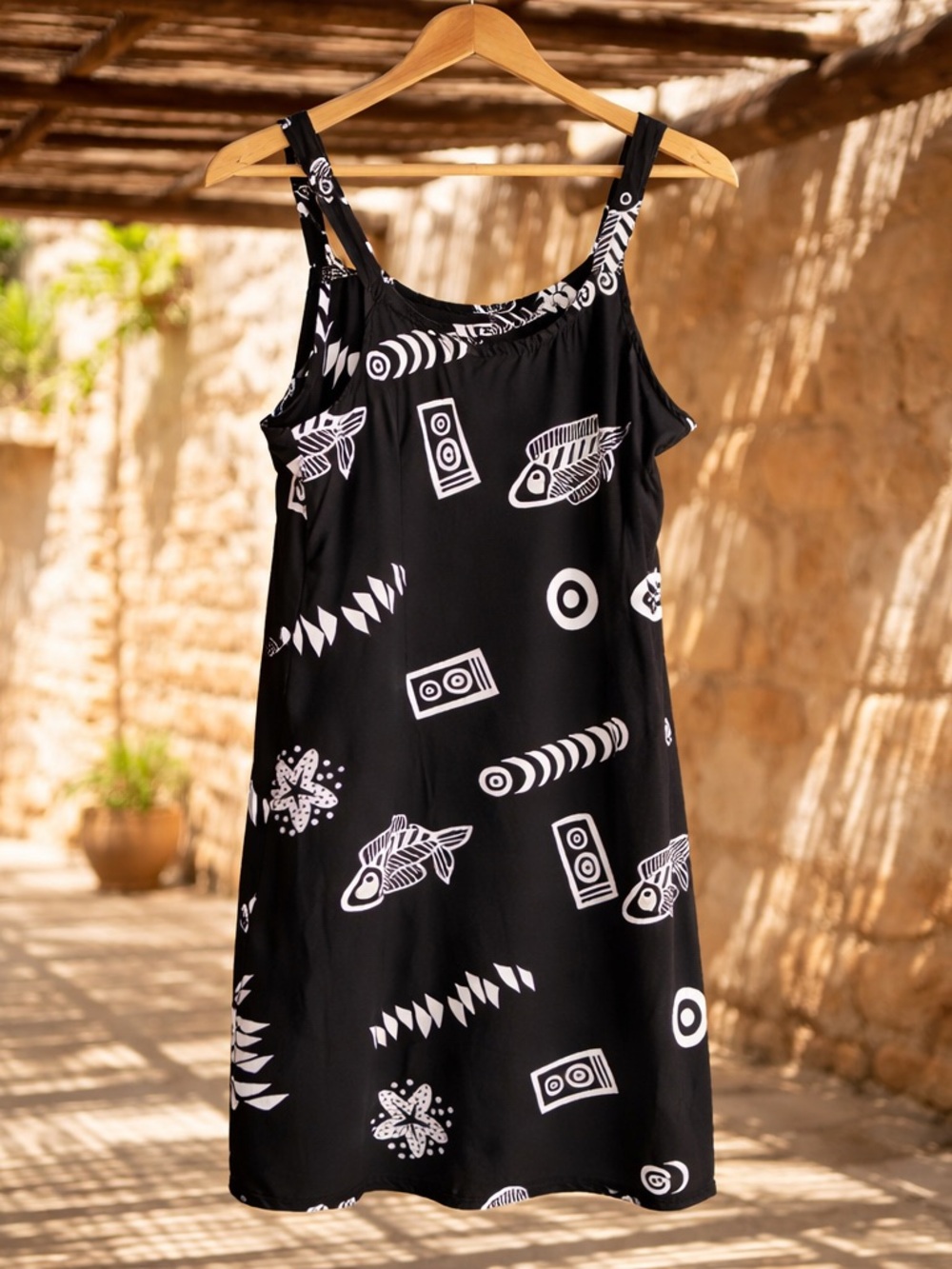 Black Graphic Print Women's Swim Coverup Dress Size L